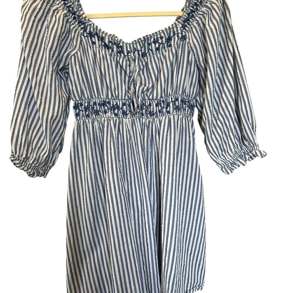 AE Peasant Stripe Puff Sleeve Mini Dress S - Picture 2 of 12